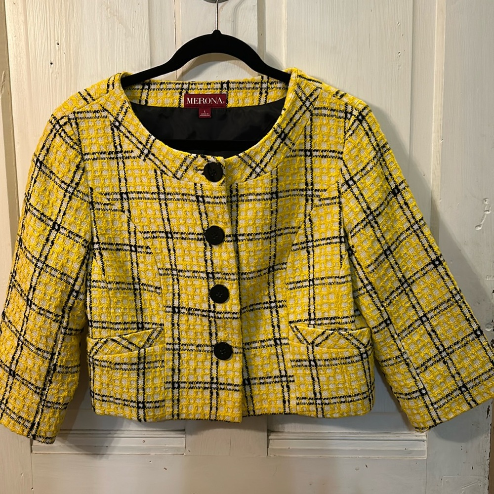 Merona Cropped Plaid Blazer with 3/4 Sleeves, Size L